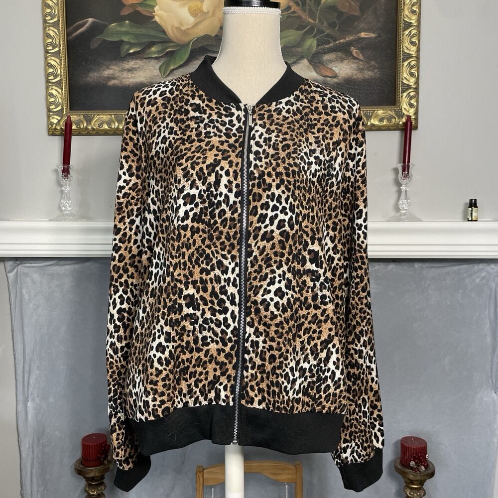 EESOME Leopard Animal Print Full Zip Lightweight Jacket Large